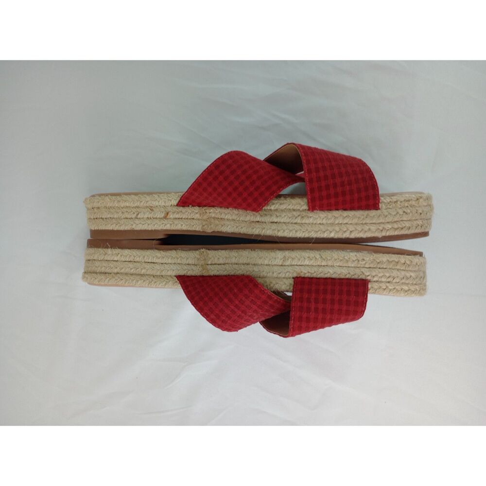 Lucky Brand Women's 10 Gayte Red Gingham Slide Flat Platform Slides - Picture 2 of 10